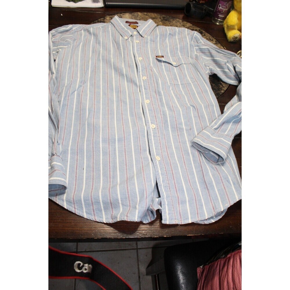 Lee Vintage Blue Vertical Striped Button Down Shirt Men's Size Large